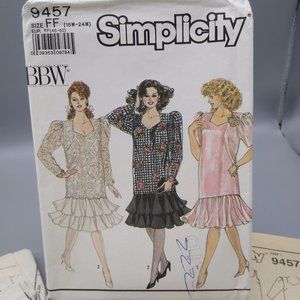 Vintage Sewing PATTERN Simplicity 9457, BBW 1990 Womens Two Piece Dress, Plus